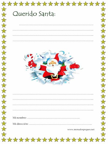 Carta a Papá Noel para los regalos de Navidad para imprimir